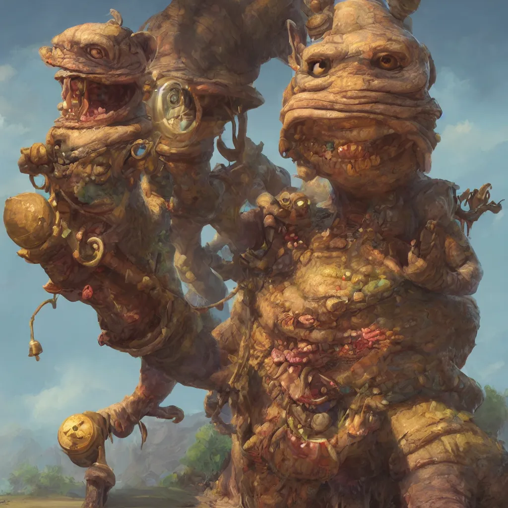 Prompt: a beautiful portrait painting of happy merchant creature by james gurney | unreal engine :. 3
