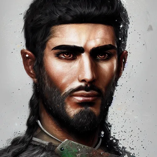 Image similar to kurdish male warrior, highly detailed, digital painting, artstation, concept art, sharp focus, illustration, incredibly strong and handsome