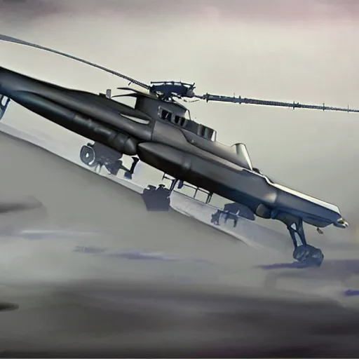 Prompt: futuristic military attack helicopter concept art