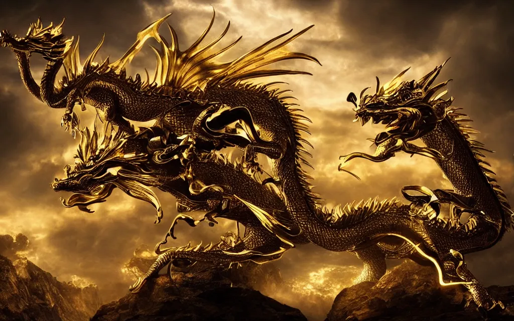 Image similar to golden dragon, epic, legendary, cinematic composition, stunning atmosphere