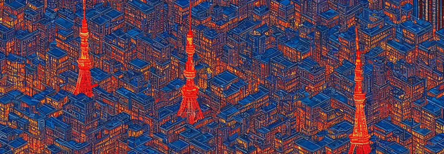 Prompt: view of a pixelart of tokyo tower, very detailed citycape at night, realistic, imaginfx, artstation, ukiuo-e and studio ghilbi style, /r/pixelart,