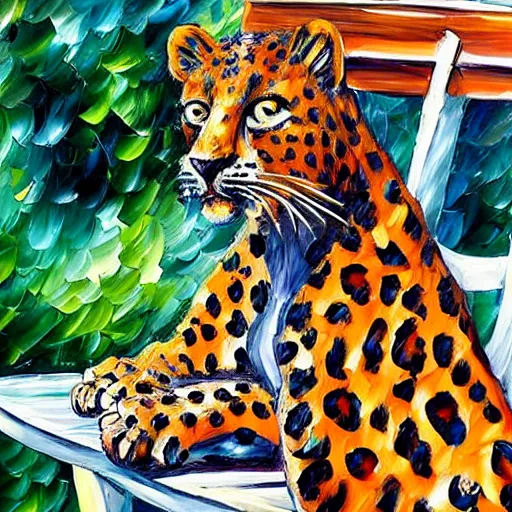 Image similar to by leonid afremov leopard print exciting. a sculpture of a blind woman sitting on a bench in a park in new york city