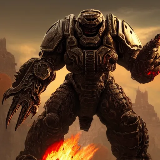 Image similar to sturdy armored monster from doom eternal