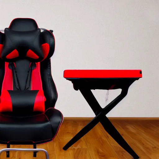Prompt: Product photoshoot of a child's high chair in the style of a gaming chair black with red light