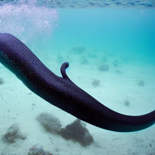 Image similar to a snake whale hybrid, 1 2 0 mm underwater photography, super high resolution