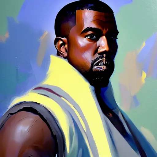 Image similar to Greg Manchess portrait painting of Kanye West mage as Overwatch character, wacky, medium shot, asymmetrical, profile picture, Organic Painting, sunny day, Matte Painting, bold shapes, hard edges, street art, trending on artstation, by Huang Guangjian and Gil Elvgren and Sachin Teng