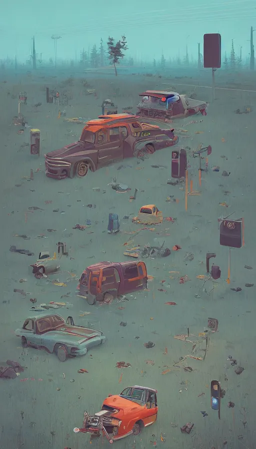 Image similar to life and death mixing together, by simon stalenhag