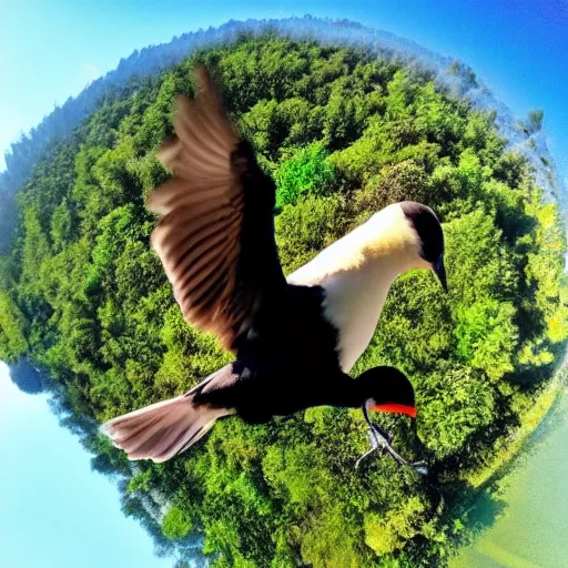 Image similar to pov on the back of a flying bird