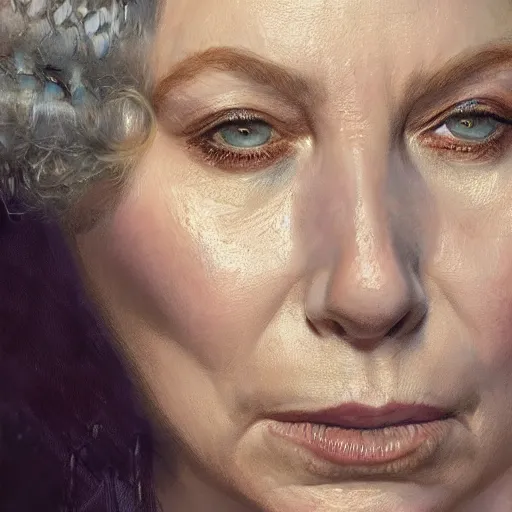 Prompt: queen elizabeth the second as a realistic fantasy d & d character, closeup portrait art by donato giancola and greg rutkowski, realistic face, digital art, trending on artstation