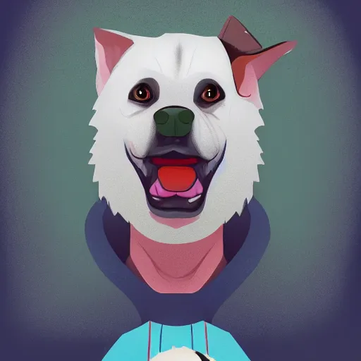 Prompt: man who hates dogs with a very happy dog, digital painting, trending on artstation, 8 k