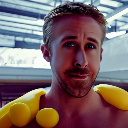 Prompt: ryan gosling inside a banana costume, highly detailed, extremely high quality, hd, 4 k, 8 k, professional photographer, 4 0 mp, lifelike, top - rated, award winning, realistic, detailed lighting, detailed shadows, sharp, no blur, edited, corrected, trending