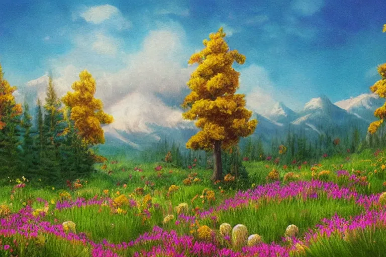 Image similar to popcorn meadows, fantasy art