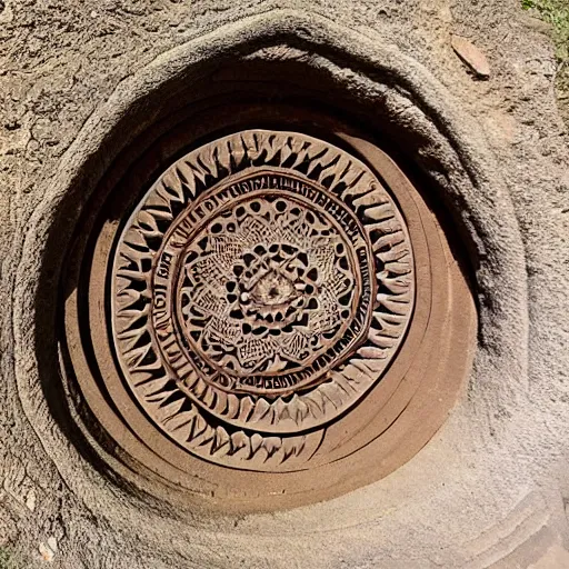 Image similar to mandala carved into the side of a mountain