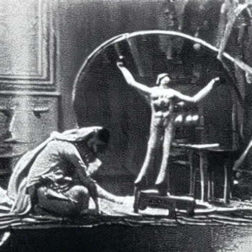 Image similar to scene from a 1920 science fiction film