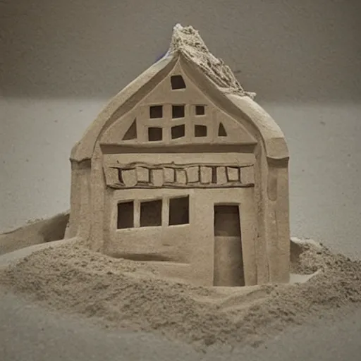 Image similar to A beautiful conceptual art of a broken-down house with a family living inside. sand sculpture by Chip Zdarsky rhythmic