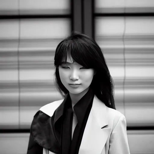 Image similar to beautiful asian female model on streets of tokyo, fashion pose, street photography, leica 5 0 mm f 2 summicron lens