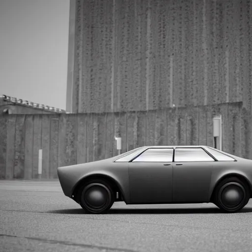 Prompt: car designed by brutalist architects, photo, mirrorless camera, 55mm lens, 8k