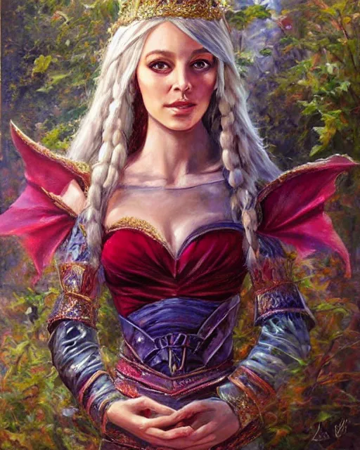 Image similar to Jeffrey Epstein as a beautiful elf princess, oil painting, by laura sava
