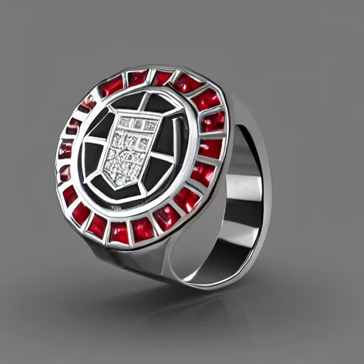 Prompt: SL Benfica championship ring, diamonds, rubys, smooth lighthing, ultradetailed, 4k, trending on artstation, devianart and cgsociety, concept art