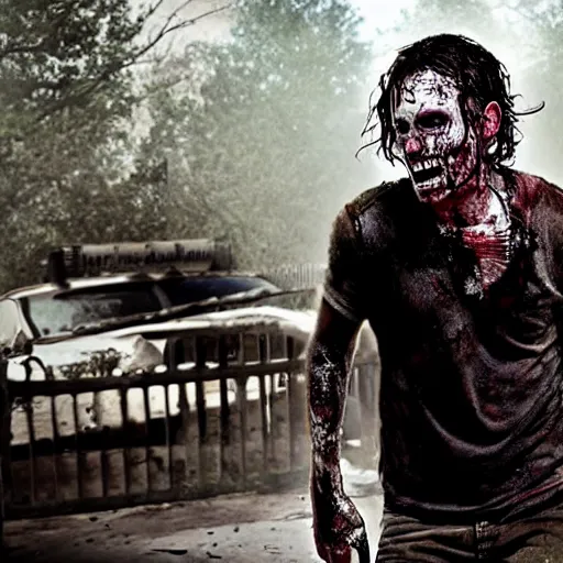 Prompt: photo pf rick from the walking dead as a a zombie