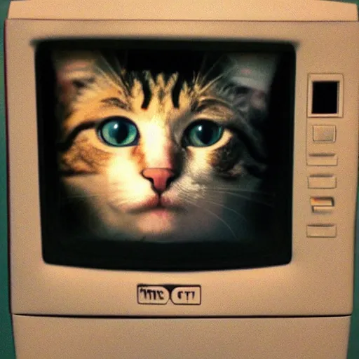 Image similar to paraphore mynt cat face on a crt tv