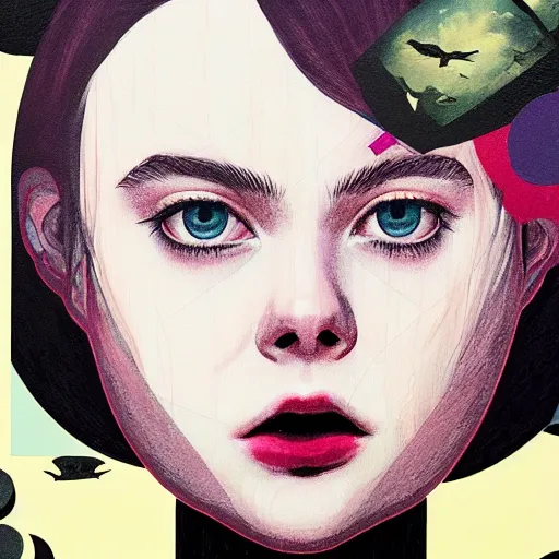 Image similar to Elle Fanning surrounded by black crows picture by Sachin Teng, asymmetrical, dark vibes, Realistic Painting , Organic painting, Matte Painting, geometric shapes, hard edges, graffiti, street art:2 by Sachin Teng:4