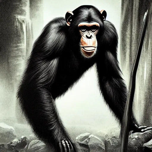 Prompt: a muscular chimpanzee, savage, horror, intense detail, epic composition