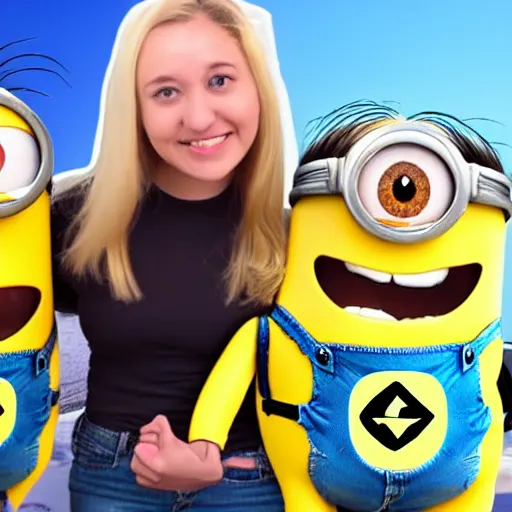 Prompt: new youtube thumbnail for : omg! i met a real life minion from dispicable me!?!?!?!?