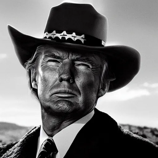 Image similar to donald trump playing the role of clint eastwood, squinting at high noon, in the style of a clint eastwood movie, the good, the bad and the ugly, distinguished, clint eastwood, vibe, glory days, mount rushmore, stern, resolve, formal, justice, american flag, independence, patriotism, symmetry, centered, balance