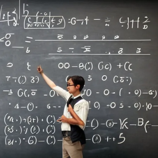 Image similar to god of mathematics in front of a blackboard, solving the formula of the universe