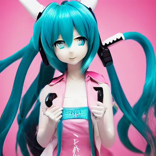 Image similar to hatsune miku as a real girl, high quality, very detailed, anatomically correct, photograph, canon mark ii