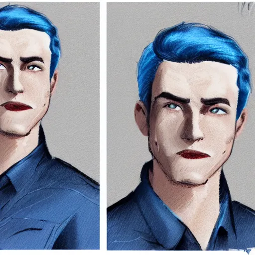 Prompt: concept art of a man with navy blue hair