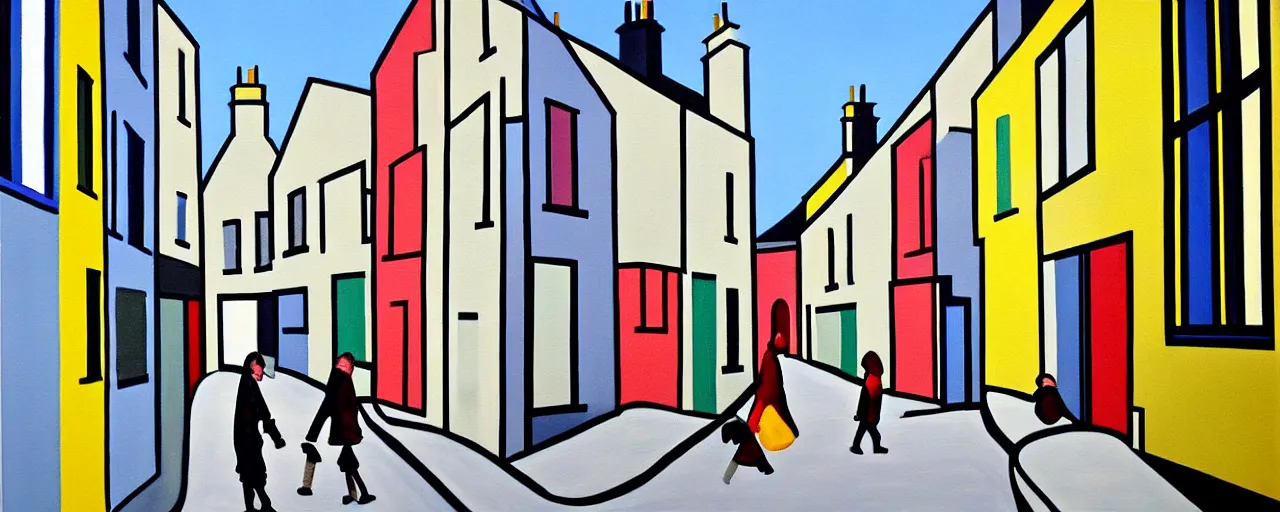 Image similar to a painting of street life in kirkwall orkney, by Bridget Riley