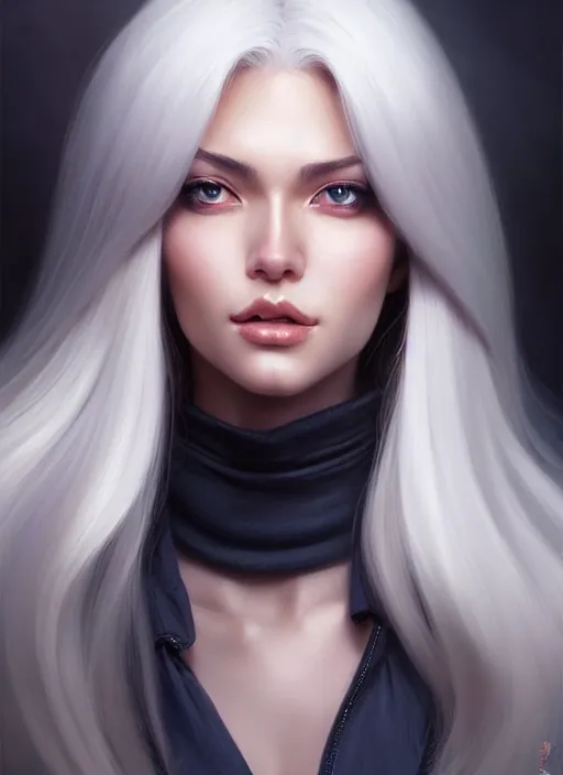 Prompt: a gorgeous female with longwhite hair in the style of stefan kostic, realistic, full body shot, wide angle, sharp focus, 8 k high definition, insanely detailed, intricate, elegant, art by stanley lau and artgerm, floating embers