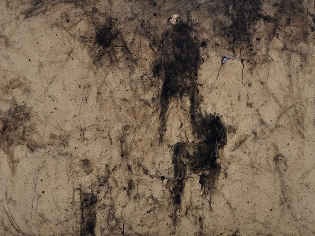 Image similar to scene with man in the desert. painting by nicola samori