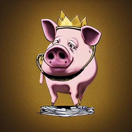 Prompt: grunge cartoon sketch of a pig in a gold crown by - beeple , loony toons style, horror themed, detailed, elegant, intricate