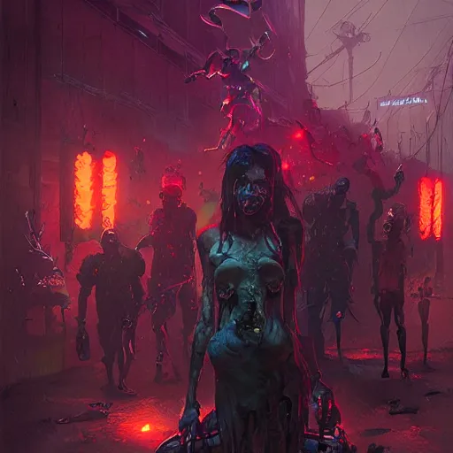 Prompt: neon zombies geog darrow greg rutkowski