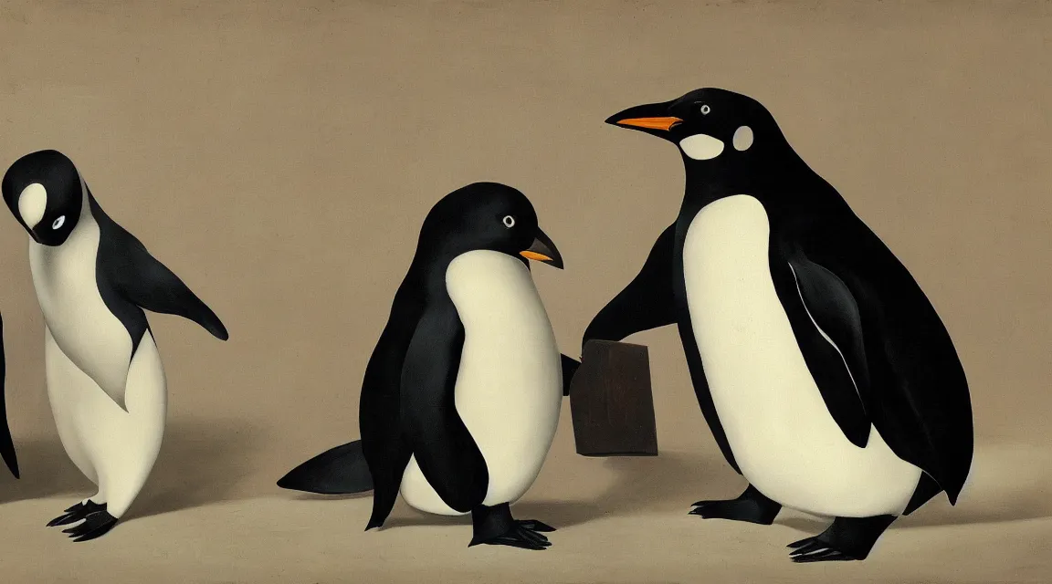 Image similar to Linux Tux penguin wallpaper painted by Caravaggio