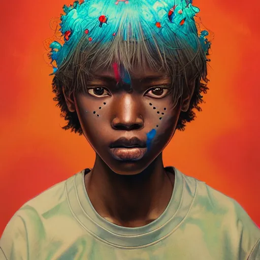 Prompt: teenager citizen portrait soft light painted by james jean and katsuhiro otomo and erik jones, inspired by nigerian anime, smooth face feature, intricate oil painting, high detail illustration, sharp high detail, manga and anime 1 9 9 9