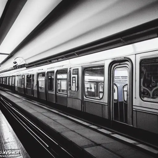 Image similar to paris metro 1980s, XF IQ4, 150MP, 50mm, F1.4, ISO 200, 1/160s, natural light