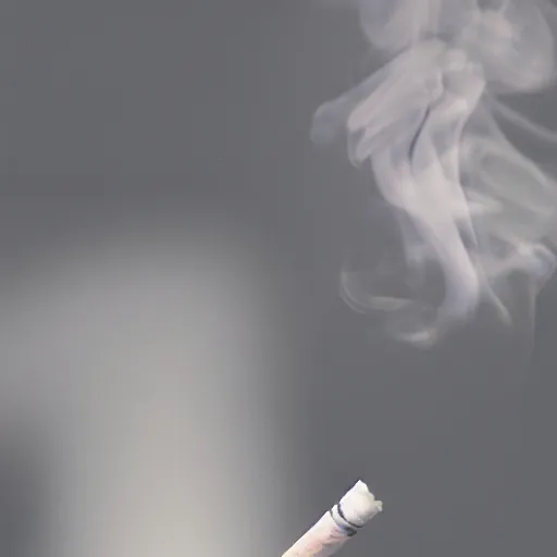 Prompt: Close-up of only realistic soft hand holding cigarette with smoke, hyper realism, white background, 4K