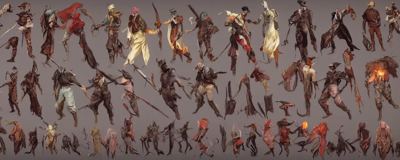 Prompt: colorful! character design, reference sheet, arabian desert bloodborne character, concept art, photorealistic, hyperdetailed, 3 d rendering!, art by leyendecker! and frazetta, white background