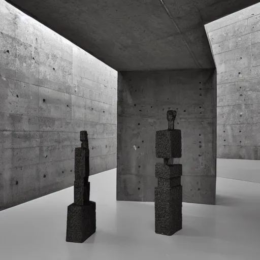 Image similar to sculptures in a brutalist museum