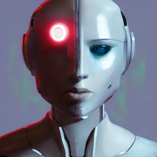 Image similar to a break humanoid robot paint by Maciej Kuciara, trending on artstation, concept art, 8K, award winning, epic lighting, cinematographic