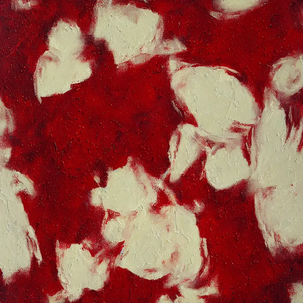 Prompt: thick creamy impasto, white thick heavy brush marks on a dark red background - i