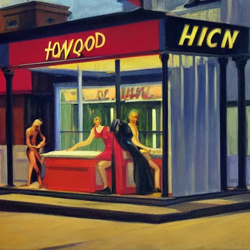 Image similar to hollywood babylon, on the qt, scandal sheet, painting by edward hopper and eric fischl