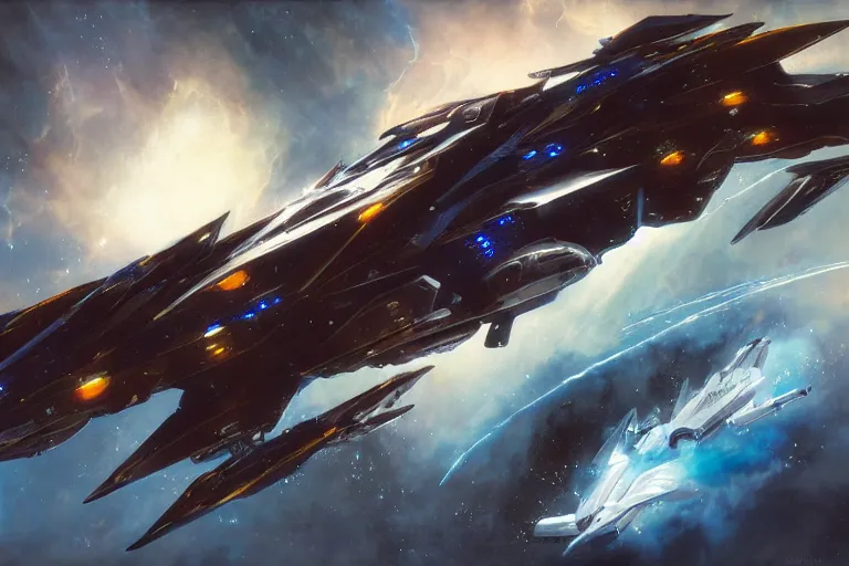 Prompt: nebula by raymond swanland, framing a pteranodon battlecruiser, with bold white kanji and number insignias, sleek, white john berkey panels, spines and towers, rows of windows lit internally, sensor array, blazing engines, robotech styling, boeing concept art, cinematic lighting by liam wong