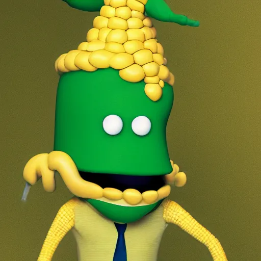 Image similar to a photoreal image of the character Doug from the tv show Doug as anthropomorphic corn.