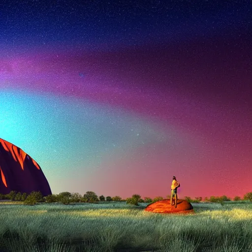 Prompt: star birth at uluru, didgeridoo, epic fantasy art in 8 k photorealistic illustration