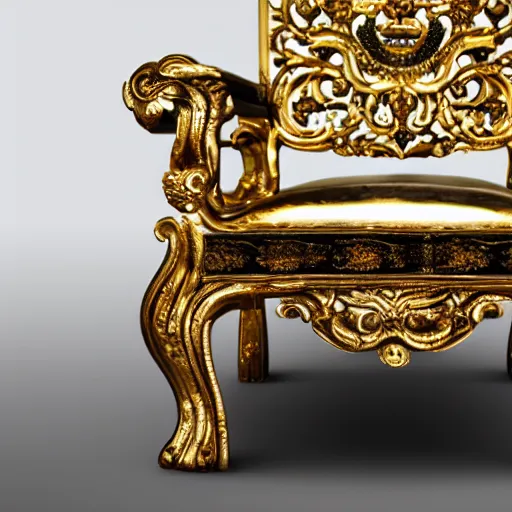 Image similar to photo of a barock chair with gold ans ornament, 8k , hyperrealistic details